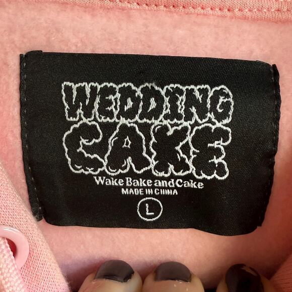 Wedding Cake Hoodie Pink Wake & Bake Weed Graphic Pullover Unisex L Streetwear - Picture 4 of 8